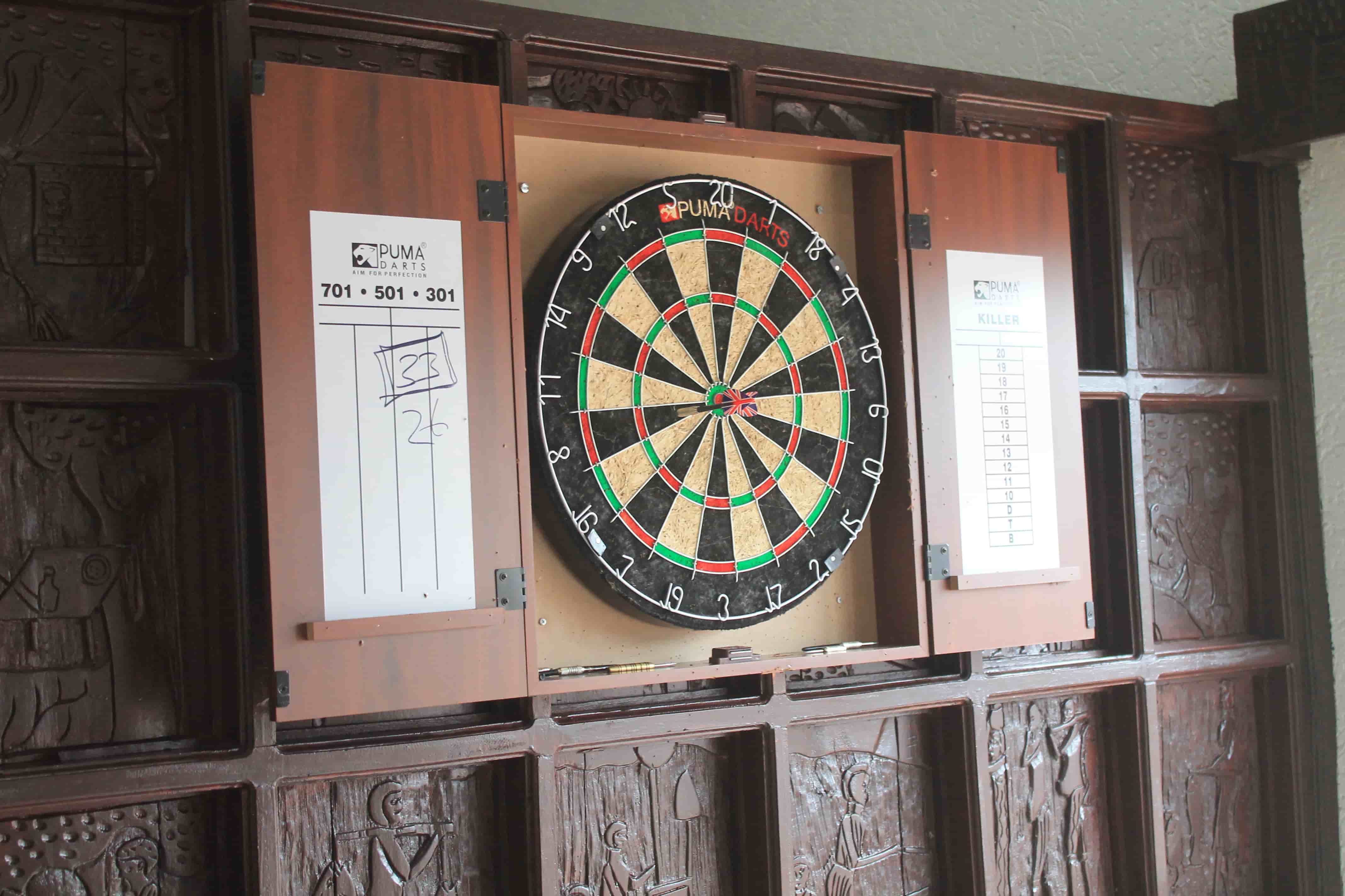 darts board with a dart pinned to it