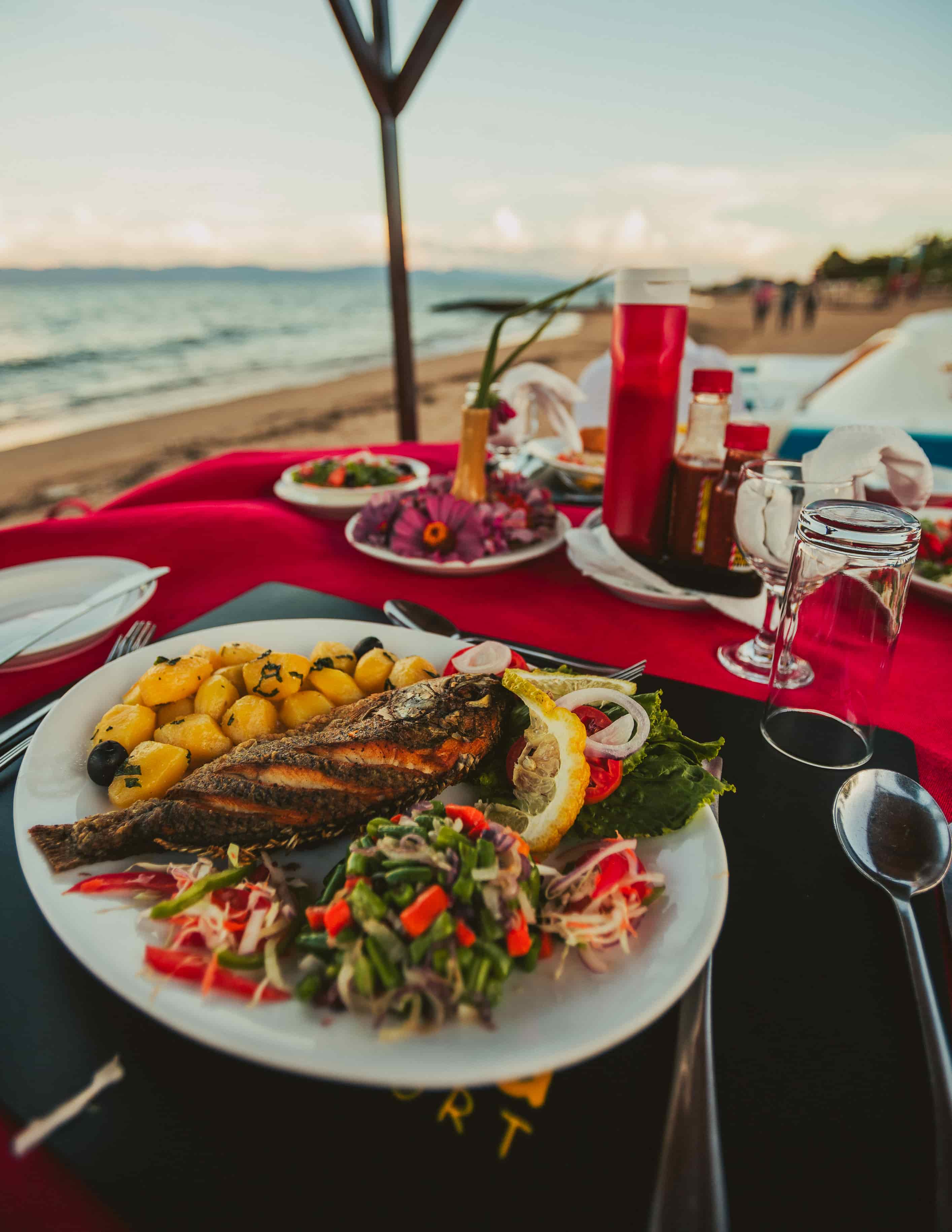 Close up of fish plate in the beach