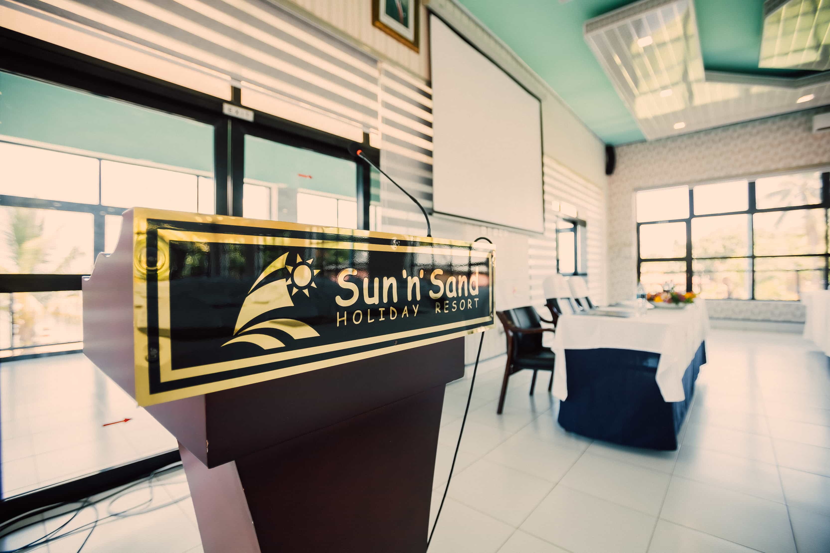 Sun 'n' Sand podium in one of the resort's conference halls