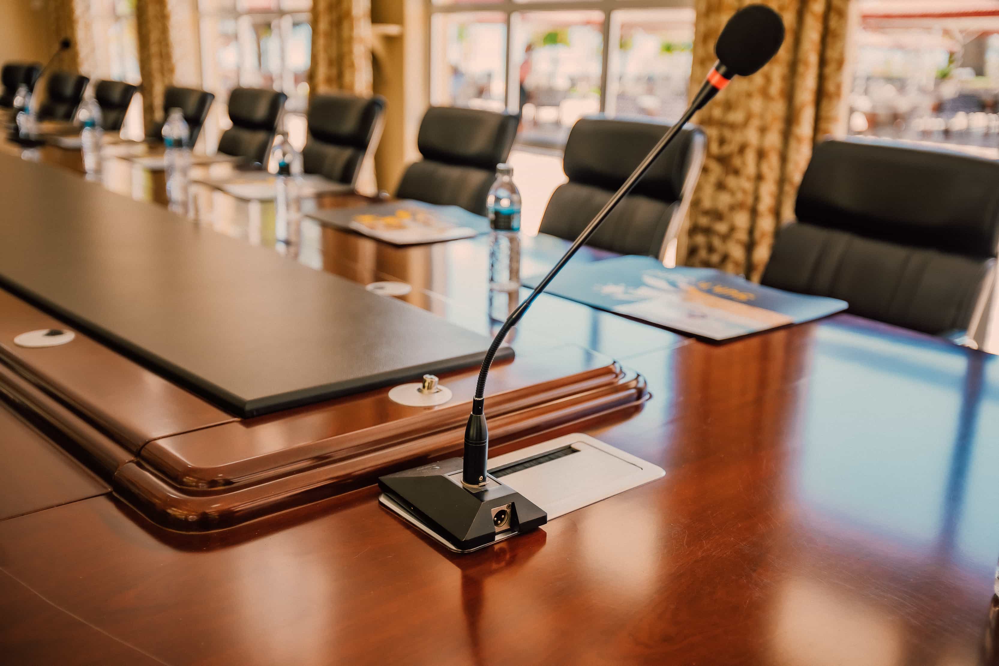 Microphone on a boardroom table at the resort's conference facilities