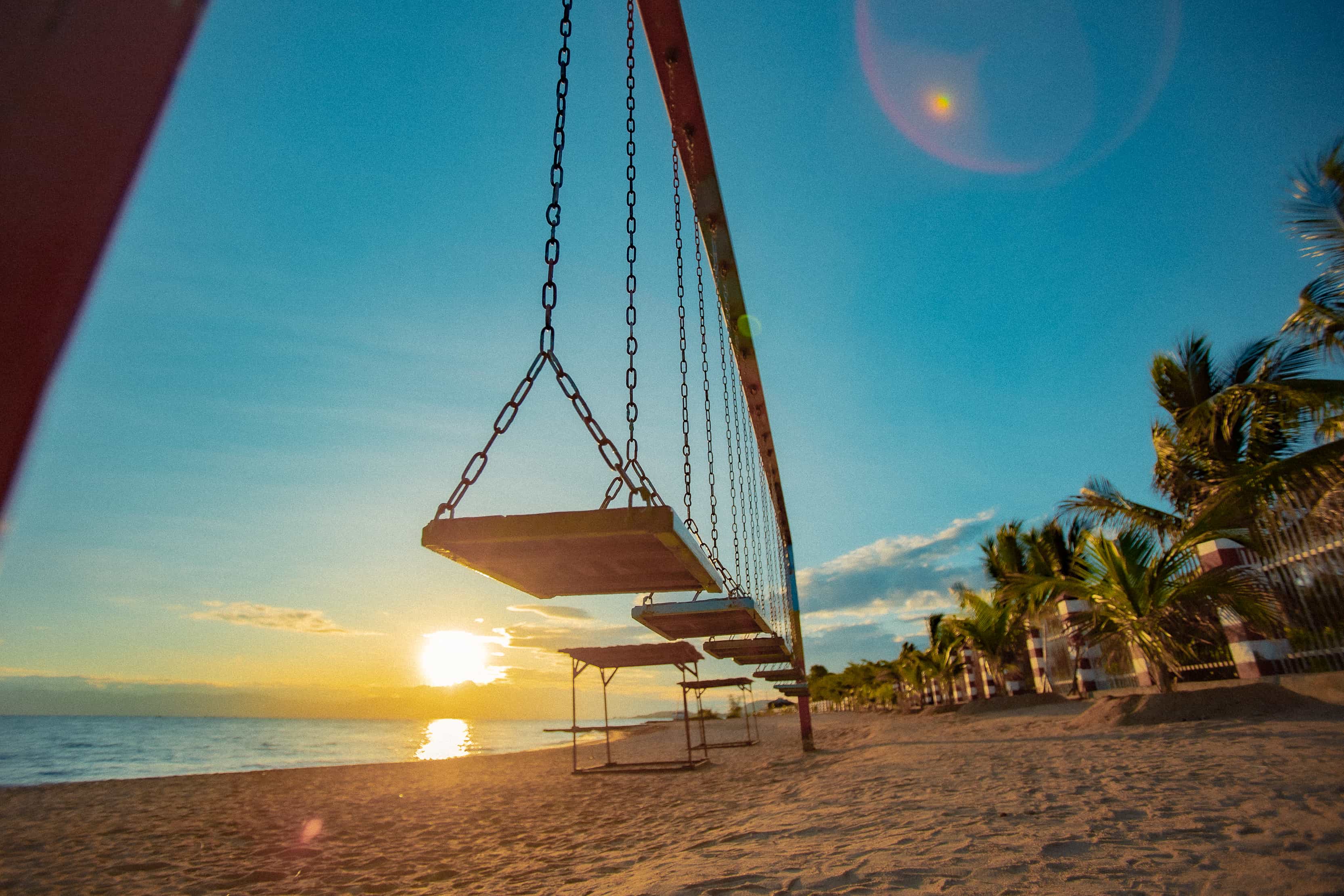 Close up view swings on the beach