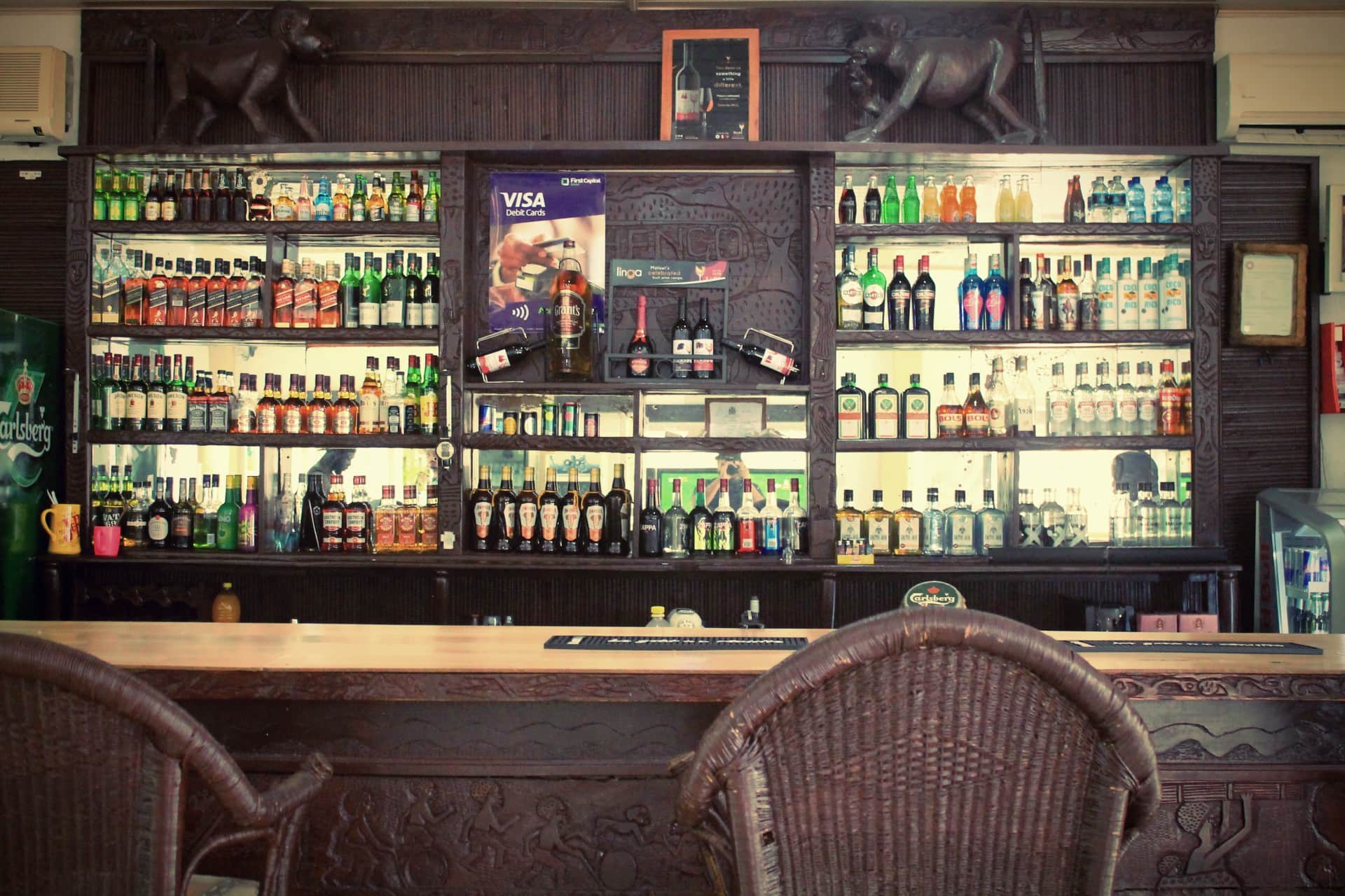 front view of drinks behind the bar