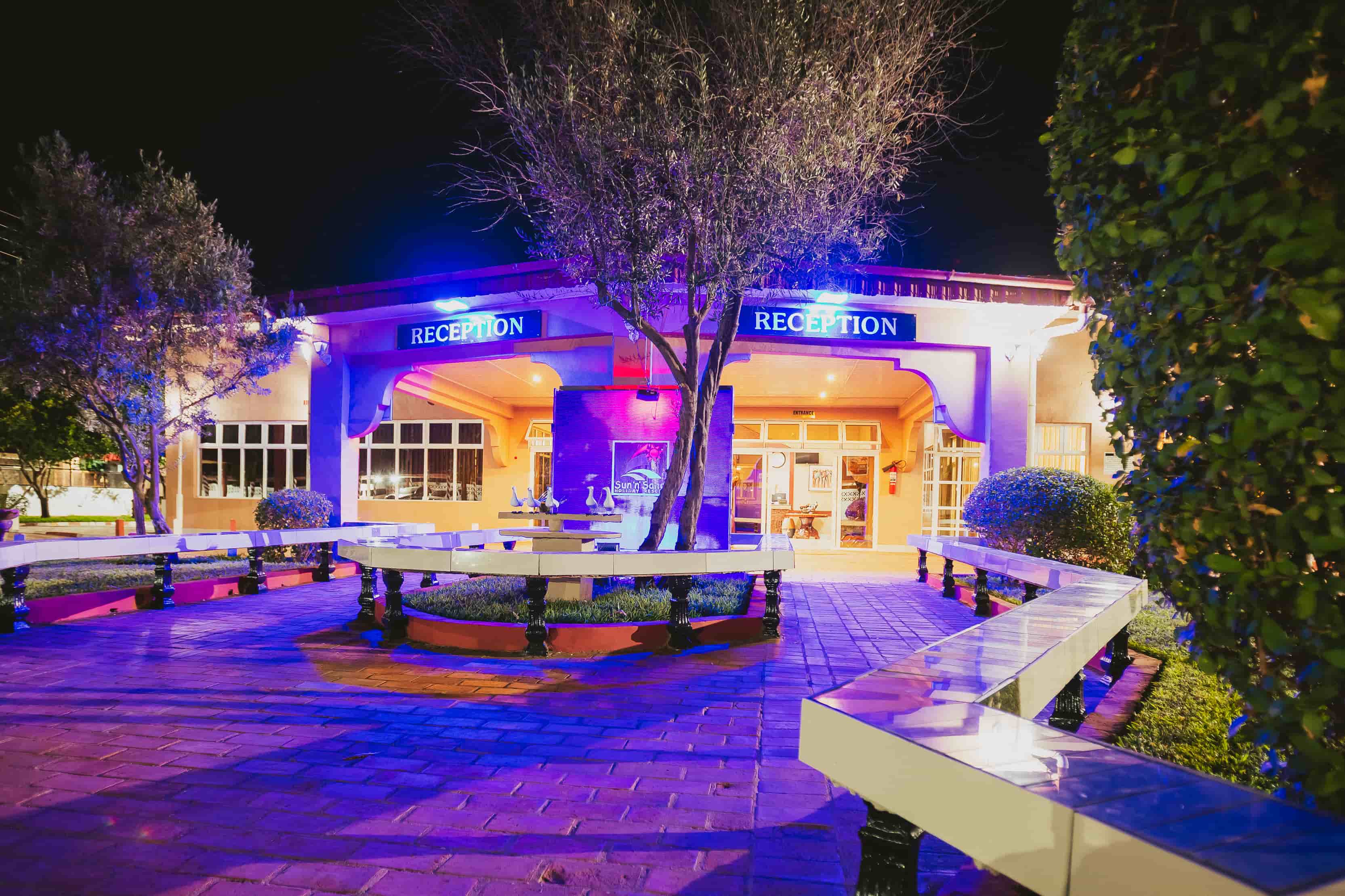 Front view of reception entrance at night