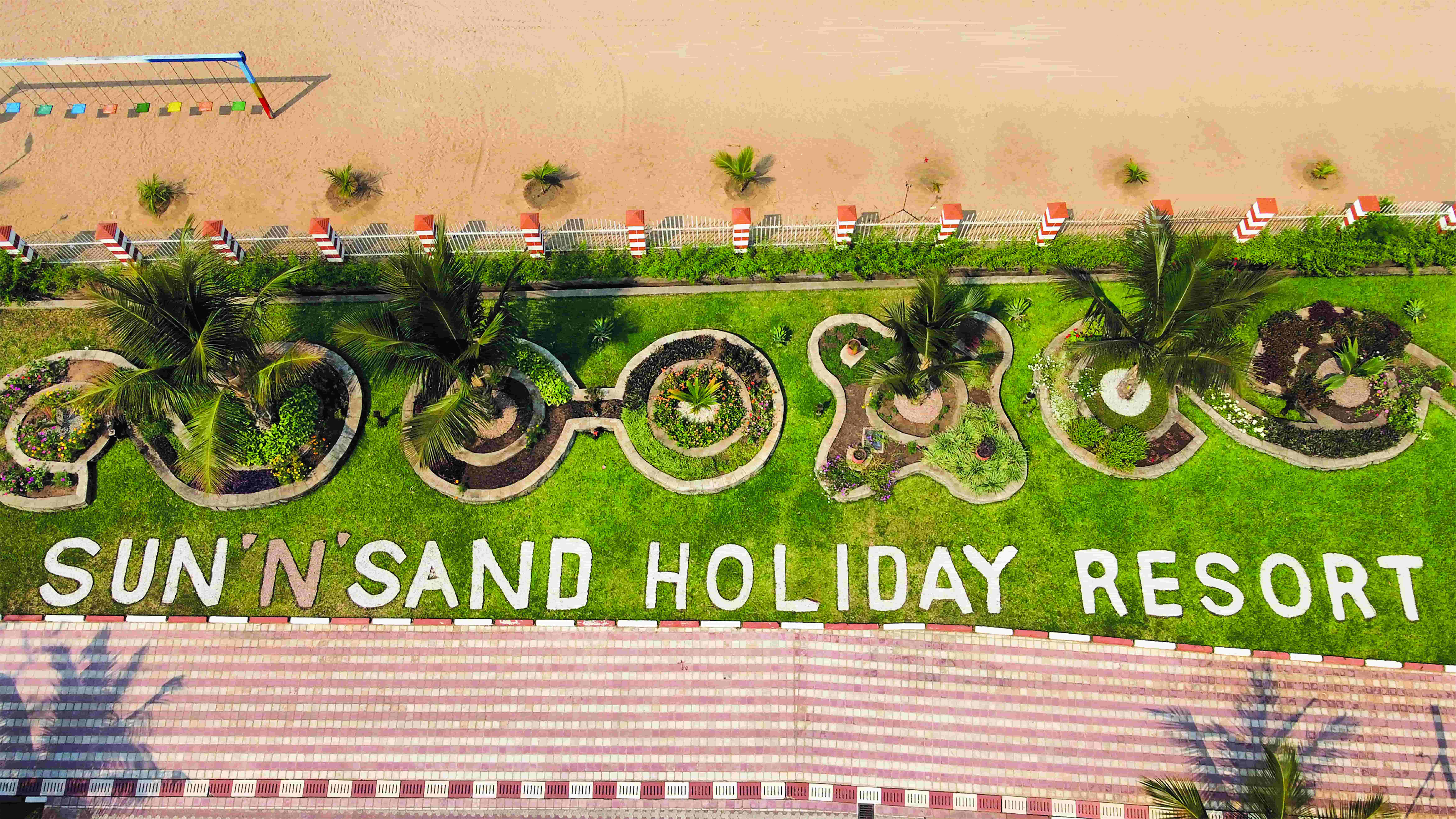 Aerial view of Sun 'n' Sand on the beach